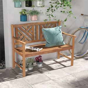 Cozy 2-Person Wooden Outdoor Bench with Armrest and <b>Backrest</b> for Patios - Product Image 2