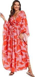 Vestido Abaya Maxi para Mujer, Estampado Floral, Poliéster Ligero, Cuello Redondo, Corte Holgado, Manga Tres Cuartos, Estilo Veraniego para Playa - Product Image 5