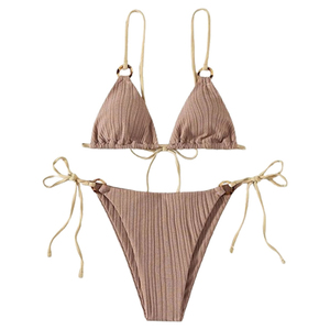 Top Trending Wholesale Embroidery Hot Sexy Solid Chest <b>String</b> <b>Bikini</b> Set Contrast Color Breathable Women Swimwear With Custom - Product Image 5