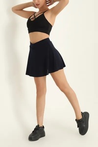 Falda casual de cintura alta con corte en A para mujer 2026, con borlas y abertura, color liso estampado con efecto desgastado - Product Image 3