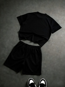 Men's Casual Summer Short <b>Set</b> High Quality Solid <b>Knitted</b> Fabric 2-Piece T-Shirt Shorts Customizable at Low Price - Product Image 5