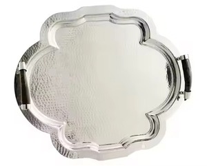 Classic Serving Tray Rectangular <b>Silver</b> Stainless Steel Platter <b>Mirror</b> Polish Surface Folded Metal Side Handles Serving Tray - Product Image 3