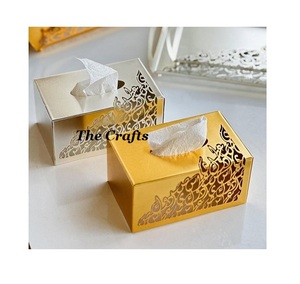 Ensemble de 2 boîtes à mouchoirs en acier inoxydable au design islamique avec calligraphie, vaisselle de haute qualité - Product Image 1