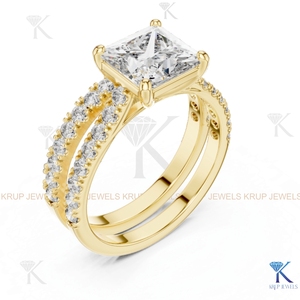 KRUP JEWELS Ensemble de mariage et de fiançailles personnalisé avec diamant CVD de laboratoire taille princesse, serti pavé, plaqué or 18 carats, certifié IGI - Product Image 6
