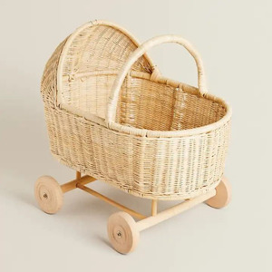Cesta de mimbre natural para muñecas, cuna de mimbre tejida a mano para niños, con asas, resistente y ecológica, cochecitos para muñecas de HNH - Product Image 6