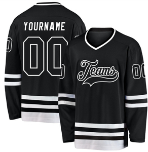 Maillot de hockey sur glace personnalisé unisexe col en V noir rouge blanc avec impression du drapeau sur le devant pour équipes, sublimé, respirant, demi-manches, adulte - Product Image 4