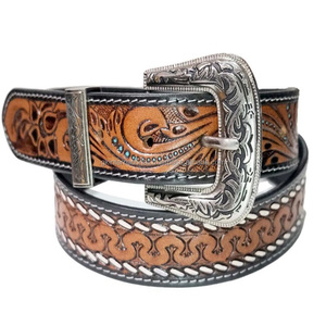 Ceinture d'outillage en cuir véritable usiné à la main de 38mm de large pour hommes avec boucle interchangeable en laiton antique - Product Image 1