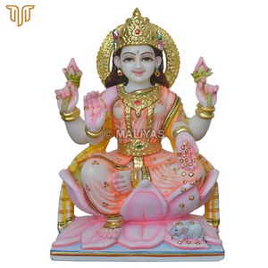 Estatua de Lakshmi Mata sentada sobre un loto, de mármol |   Murti de la Diosa Lakshmi Hecho a Mano para Templo en Casa – Maliyas - Product Image 3