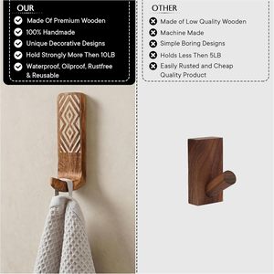 Ganchos de Pared de Madera Tallada con Adhesivo, Diseño Tribal, Decorativos, Acabado Natural, para Almacenamiento en el Hogar - Product Image 4