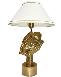 Modern Brass Table Lamp With Beige Fabric Empire Shade <b>Decorative</b> <b>Lighting</b> For Bedroom Warm White - Product Image 3