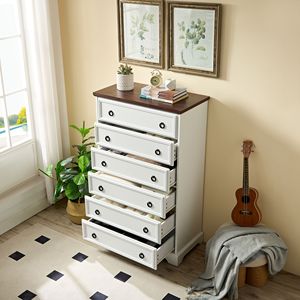 Modern <b>6</b>-<b>Drawer</b> Dresser with Easy Pull Handle Tall Chest <b>Drawers</b> for Bedroom Closet Organizers Clothes Storage Teak Wood Finish - Product Image 3