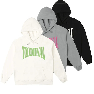 Sudadera con Capucha Blanca Treminal para Hombre, Talla Grande, de Algodón y Felpa, Estilo Casual Urbano, Corte Regular, con Logotipo Estampado en la Parte Delantera - Product Image 3