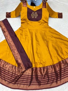 South Indian Style Most Beautiful Georgette Silk Embroidered Anarkali Style Kurti <b>Set</b> Women Girls Party Wear - Product Image 6