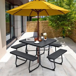 Set da Giardino per Esterni: Tavolo da Picnic con 4 Panche e Foro per Ombrellone, Ideale per Picnic e Relax al Sole - Product Image 3
