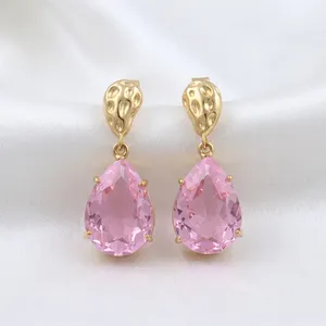 Boucles d'oreilles pendantes tendance en zircon rose et strass, style décontracté, avec fermoir à tige, bijoux fantaisie pour femme - Product Image 1