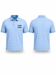 Chemise boutonnée à manches courtes pour homme, bleu marine uni, tricotée en polyester/coton, respirante, style décontracté, logo personnalisé brodé - Product Image 1