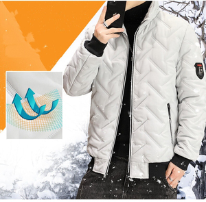 Chaqueta Acolchada Negra con Textura Geométrica Personalizada para Hombre, Cuello Alto, Abrigo de Invierno Cálido, Parka Delgada, Ropa Exterior, Fabricante Mayorista - Product Image 6