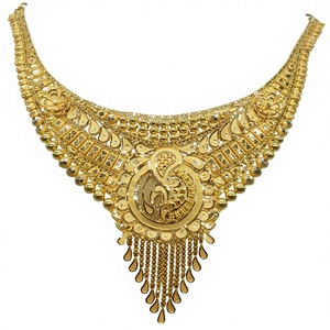 Collier Paon en Or Massif 22K pour Femme, Collier Ras-du-Cou Traditionnel Indien en Filigrane, Bijoux de Mariage Faits à la Main, Ensemble de 21g - Product Image 1