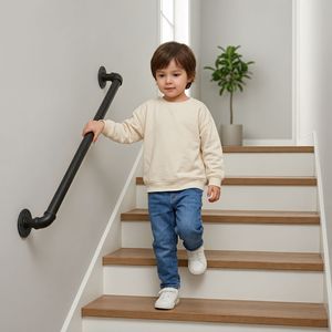 Ringhiera per scale da cortile in ferro da 3FT, nera, ecologica, sicura, in acciaio, per uso in cucina, soggiorno, scuola, bagno, alluminio quadrato - Product Image 6