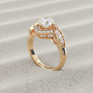 Anillo de Compromiso con Diamante Cultivado en Laboratorio Stonewels, Oro de 14K, Engaste de Garras, Estilo Art Deco, Halo Geométrico, Estilo Vintage, Certificado OEM ODM - Product Image 3