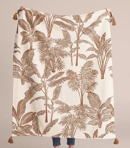 Manta Tejida Jacquard Bohemia 100% Algodón Orgánico con Estampado Floral, Tapiz para el Hogar y Viajes, Manta Personalizada para Sofá - Product Image 1