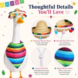 Ensemble d'accessoires Fiesta d'été : Bandana rayé vibrant et Sombrero en paille avec pompons colorés pour Yard Goose - Product Image 2