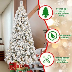 Albero di Natale Innevato da 180 cm con 350 Luci LED Bianco Caldo, 752 Punte in PVC Effetto Neve, Design a Cerniera per Facile Montaggio - Product Image 5