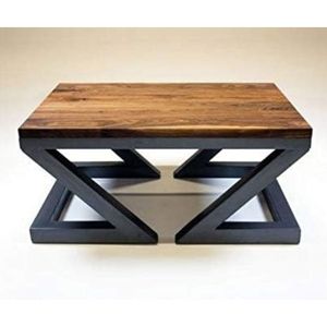 Table basse en bois massif d'acacia naturel avec base en métal géométrique noir pour salon, maison, hôtel - Product Image 2