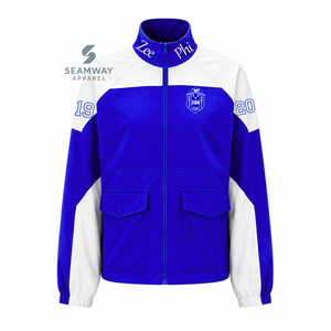 ชุดวอร์มไนลอน Zeta Phi Beta Sorority พร้อมเสื้อแจ็คเก็ตปักลายและกางเกงจ็อกเกอร์ สีน้ำเงินและสีขาวแบบคัลเลอร์บล็อก - Product Image 2