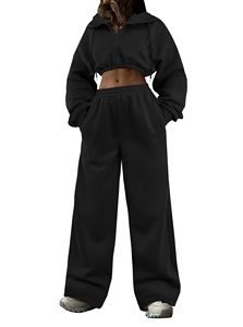 Ensemble jogging et sweat à capuche court personnalisé pour femme, automne-hiver, fermeture éclair, tenue de sport 2 pièces - Product Image 3