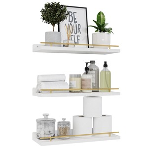 Elegant Floating <b>Shelf</b> with <b>Gold</b>-Metal Accents | Teak Wood | Wholesale - Product Image 4