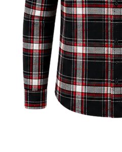 Chemise en flanelle à carreaux noirs et rouges pour homme, coupe ajustée, manches longues, boutonnée, en coton, style décontracté, tendance, fabriquée sur mesure - Product Image 6