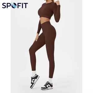 Custom Women's Plus Size Breathable 2 Piece Seamless Fitness Set Long Sleeve Crop Top High Waist Yoga Leggings Custom Logo - Product Image 5