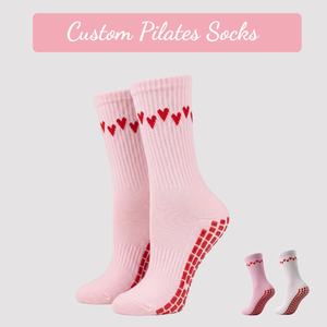 Wholesale Custom Crew Pilates Non-slip <b>Grip</b> <b>Socks</b> for Women Pure Barre Ballet Dance Yoga Sports <b>Socks</b> with Cuff Knitting Heart - Product Image 1