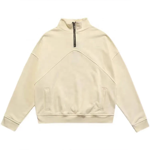 Sweat-shirt à demi-zip pour homme avec col montant, doublure en polaire brodée, 100% coton, hiver, extérieur - Product Image 1