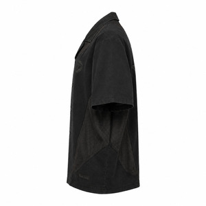Black <b>Y2K</b> Boxy Button-Up <b>Shirt</b>, Oversized Short Sleeve Camp Collar Streetwear <b>Shirt</b> with Mesh Panels, Rhinestone Placket & Tonal - Product Image 5