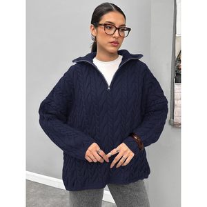 เสื้อสเวตเตอร์ไหมพรมถักลายเคเบิ้ล คอวี แขนยาว ซิปสี่ส่วน สไตล์ลำลองสำหรับผู้หญิง รุ่นคัสตอม 2025 เหมาะสำหรับฤดูใบไม้ร่วง - Product Image 6