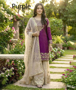 Stitched Indian Sequin Embroidered Sharara Gharara <b>Kurti</b> Set Party Ethnic Wear 3 Pcs Georgette Fancy Ready-Made Dress - Product Image 1