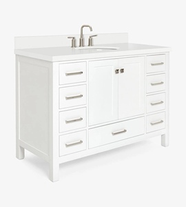 Meuble-lavabo Abigail 49 pouces pour salle de bain, blanc, avec vasque simple et plateau en quartz blanc pur, optionnel, vente en gros, usine du Vietnam - Product Image 3