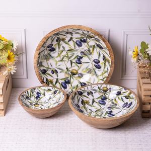 Tazón de Madera Esmaltada Hecho a Mano, con Patrón de Hojas Coloridas, para Servir Aperitivos y Frutas en Fiestas - Product Image 1