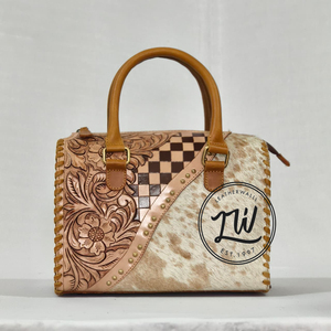 New Trending Vintage Bohemian Cowhide Checkered Handmade ZIP Closure Western Fashion Lady Luxury Design Water Resistant Genuine - Product Image 4