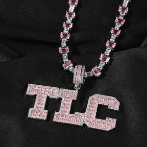 TIC Letter <b>Pendant</b> Solid Rose Gold Plated Moissanite <b>Emerald</b> Cut 925 Silver Hiphop Jewelry Colour Stones Diamond <b>Pendant</b> - Product Image 1
