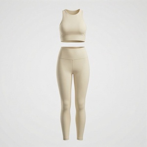 Custom Made Premium Womens Fitness Wear Solid Pattern Yoga Set Elastic Waist <b>Closure</b> <b>Bra</b> Top Gym Activewear Wholesale - Product Image 1