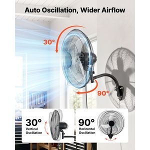 Ventilatore oscillante da parete da 20 pollici, 3 velocità, angolo di rotazione regolabile, lunga gittata del flusso d'aria, ventilatore da parete meccanico AU/US - Product Image 3