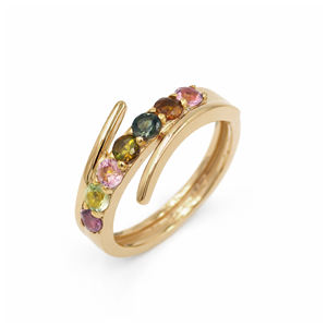 Bague ouverte en argent sterling 925 avec sept pierres multi-tourmalines, symbole d'équilibre, de joie et de protection - Product Image 1