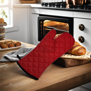Bright Yellow Color 2-pc <b>Set</b> Professional Kitchen Use <b>Microwave</b> Oven Gloves Mitts Cotton Linen Extra Large Oven Mitt <b>Set</b> - Product Image 3