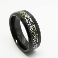 Bague en carbure de tungstène noir avec gravure de nœud celtique argenté, alliance de mariage polie de 8 mm, bijoux vikings nordiques en gros