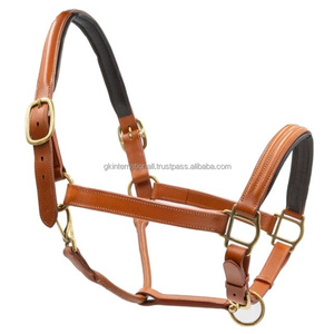 Genuine 100% High Quality Leather Nylon Horse Rope <b>Halter</b> Anatomic Design Fancy Stitching Brass Buckles Soft Padded <b>Halter</b> - Product Image 4