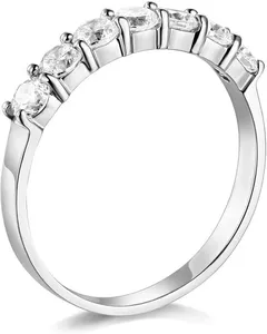 Bague de mariage et d'anniversaire à 7 pierres en moissanite ronde de 1 carat, en or blanc 14K sur argent sterling, pour femme - Product Image 2