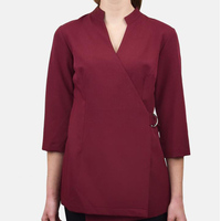 Baju Tunik Salon Kecantikan Unisex Model Wrap, Seragam Tata Rambut, Seragam Perawat Rumah Sakit, 65% Poliester 35% Katun, Bahan Bernapas